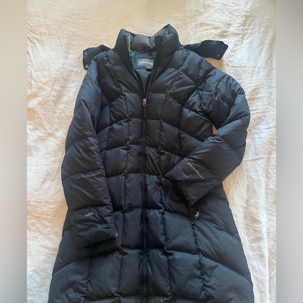 Eddie Bauer Long Puffer Winter Jacket w/Optional Hood